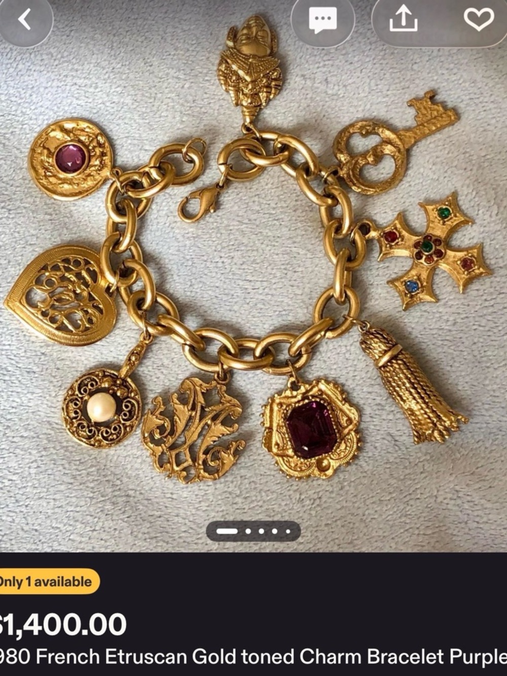 French Etruscan RARE VTG Charm Bracelet - Picture 9 of 12